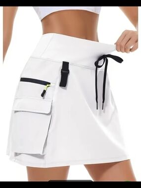 Women's Active Cargo Skort with Drawstring - White